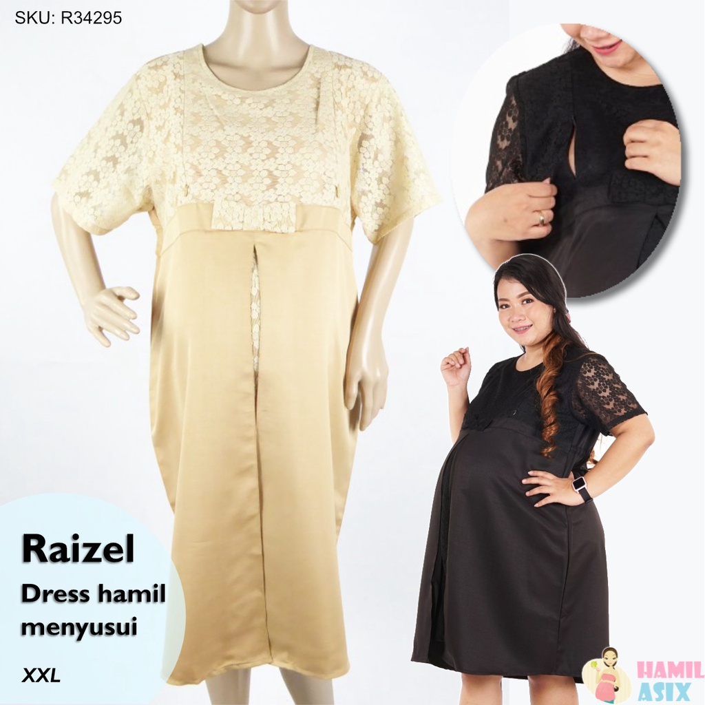 Raizel – Dress hamil menyusui midi pendek “Venice” formal pesta brokat XXL jumbo