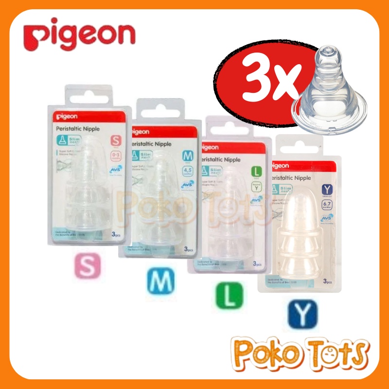 Pigeon Peristaltic Slim Neck Nipple Blister isi 3 Dot Bayi Standard Size S / M / L