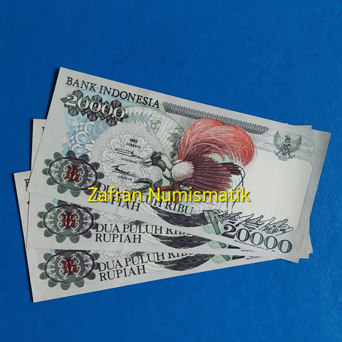 Uang Kuno Rp 20.000 Cendrawasih Tahun 1992 Imp 1992 Unc