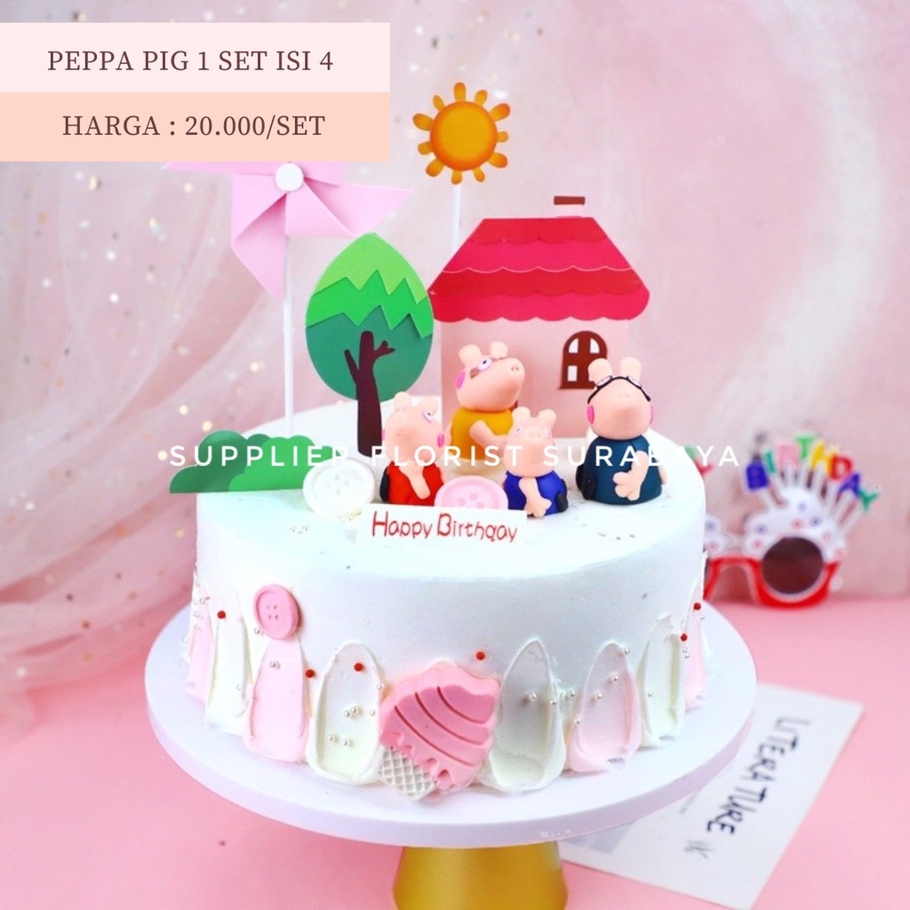 [1 SET ISI 4] MINIATUR KUE TART BIRTHDAY CAKE PEPPA PIG PAPA PIG MOMMA PIG MOMMY PIG HIASAN CUPCAKE KUE TART ULANG TAHUN ANAK BAKERY DIY
