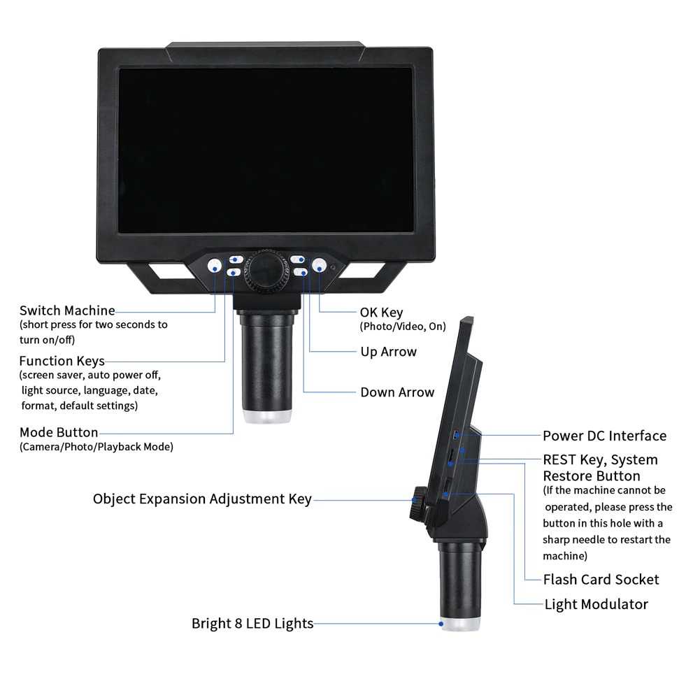 (BISA COD) FTIHSHP Meterk Mikroskop Digital 12MP 1600X dengan Monitor &amp; Metal Stand - G1600