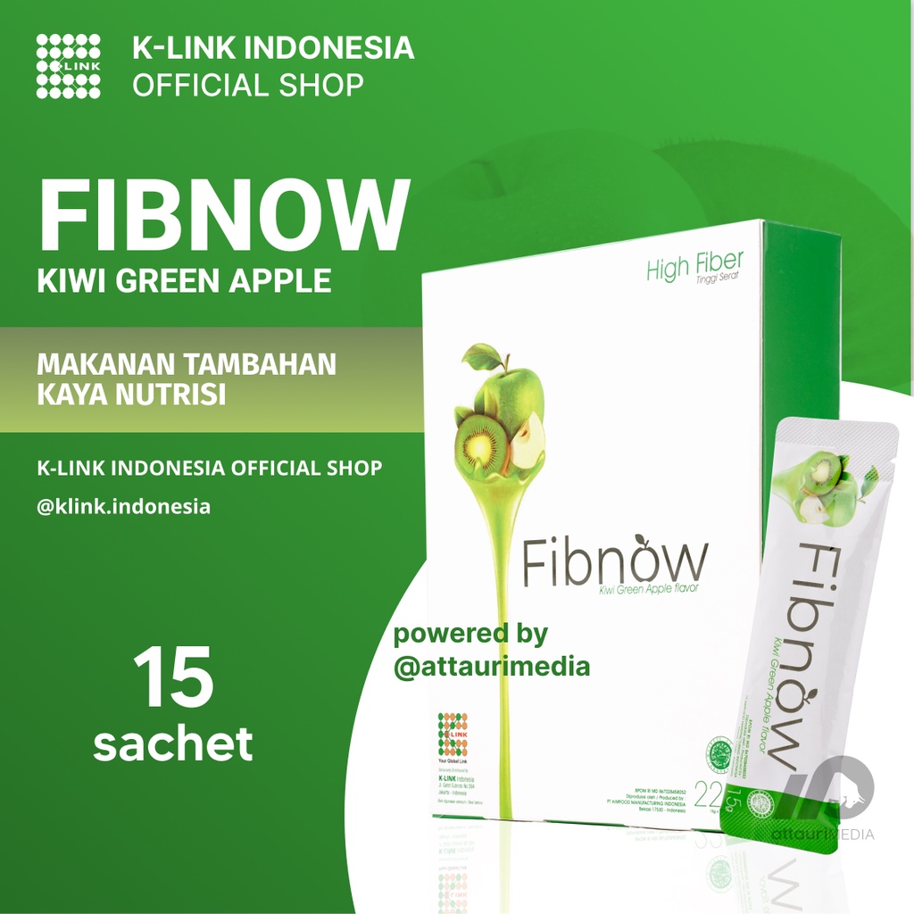 Fibnow Nutrition High Fiber (1 Box isi 15 Sachet) Makanan Tambahan Kaya Nutrisi dengan Kiwi Green Ap