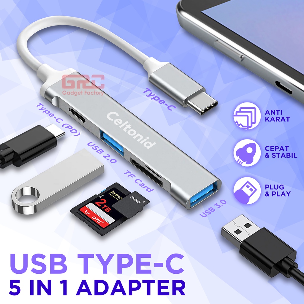 Adapter HUB Converter Type C to 5 Port USB PD Micro SD TF Card OTG