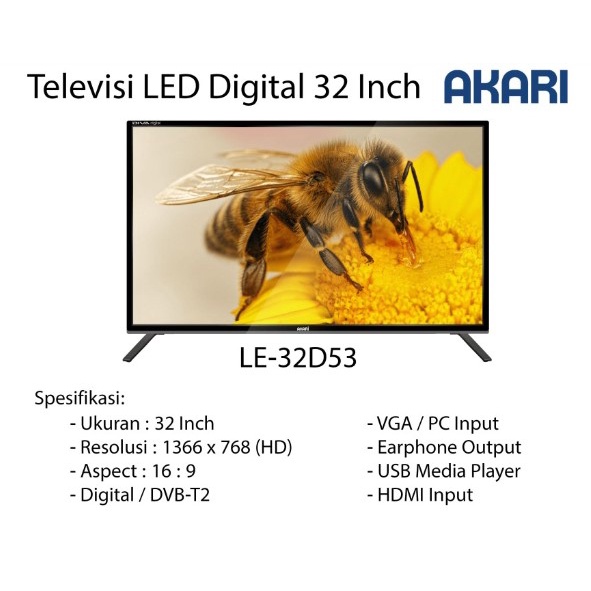 AKARI LED Digital TV 32&quot; HDR DVB-T2 USB HDMI VGA LE-32D53 32D53