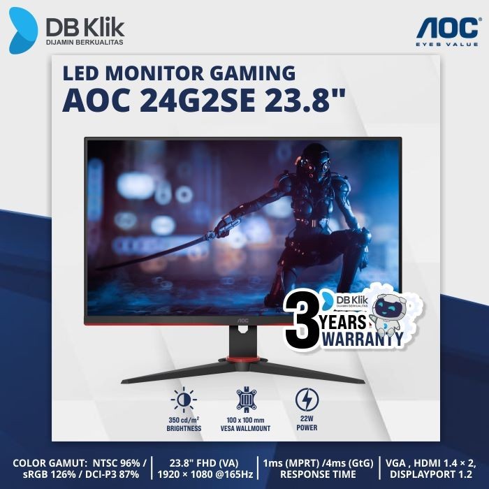 Led Monitor Gaming AOC 24G2SE 23.8&quot; 165Hz Fhd Hdmi Vga Dp - AOC 24G2SE