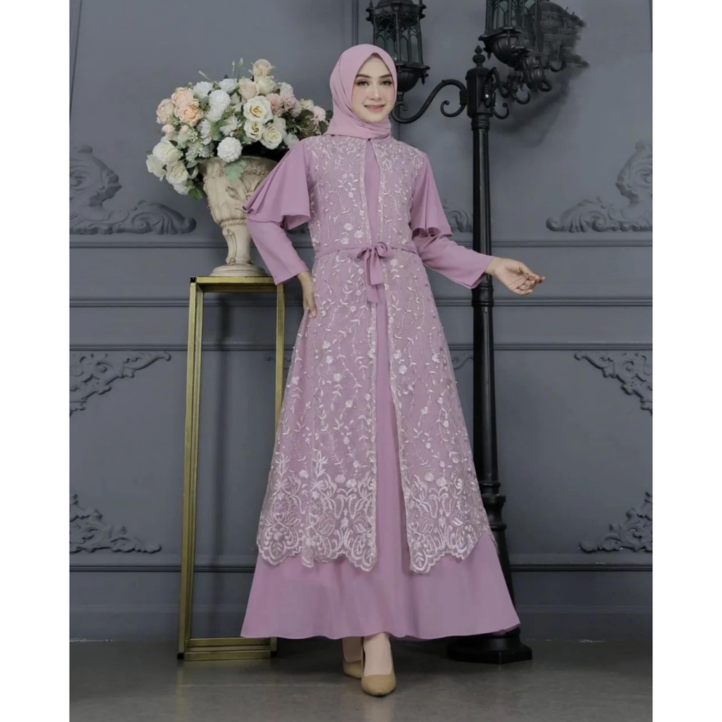 TIFANY DRESS inner outer tulle bordir terpisah / baju lebaran / kondangan / lamaran / wisuda / bridesmaids / couple / gamis remaja