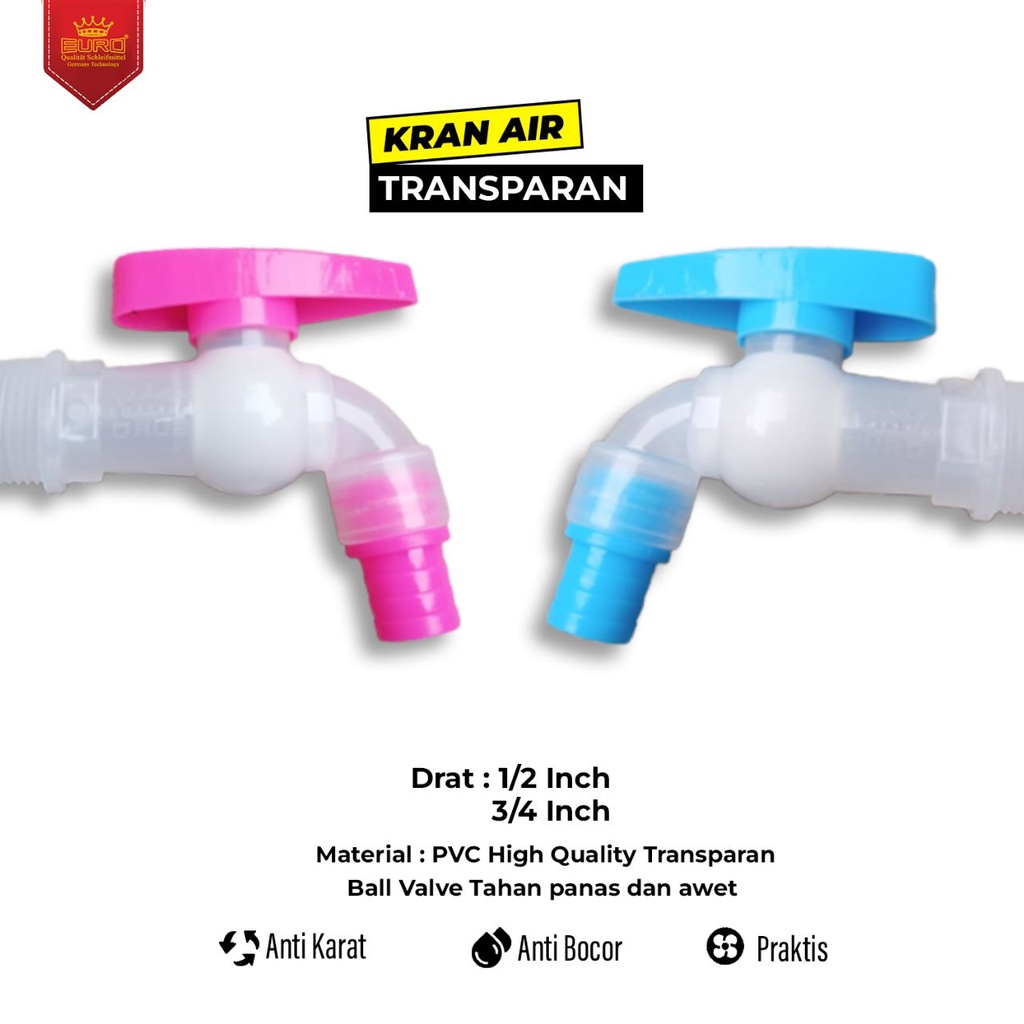 Kran Keran Air Plastik Transparan Warna Warni 1/2 inch Euro Taman kamar mandi tempat wudhu