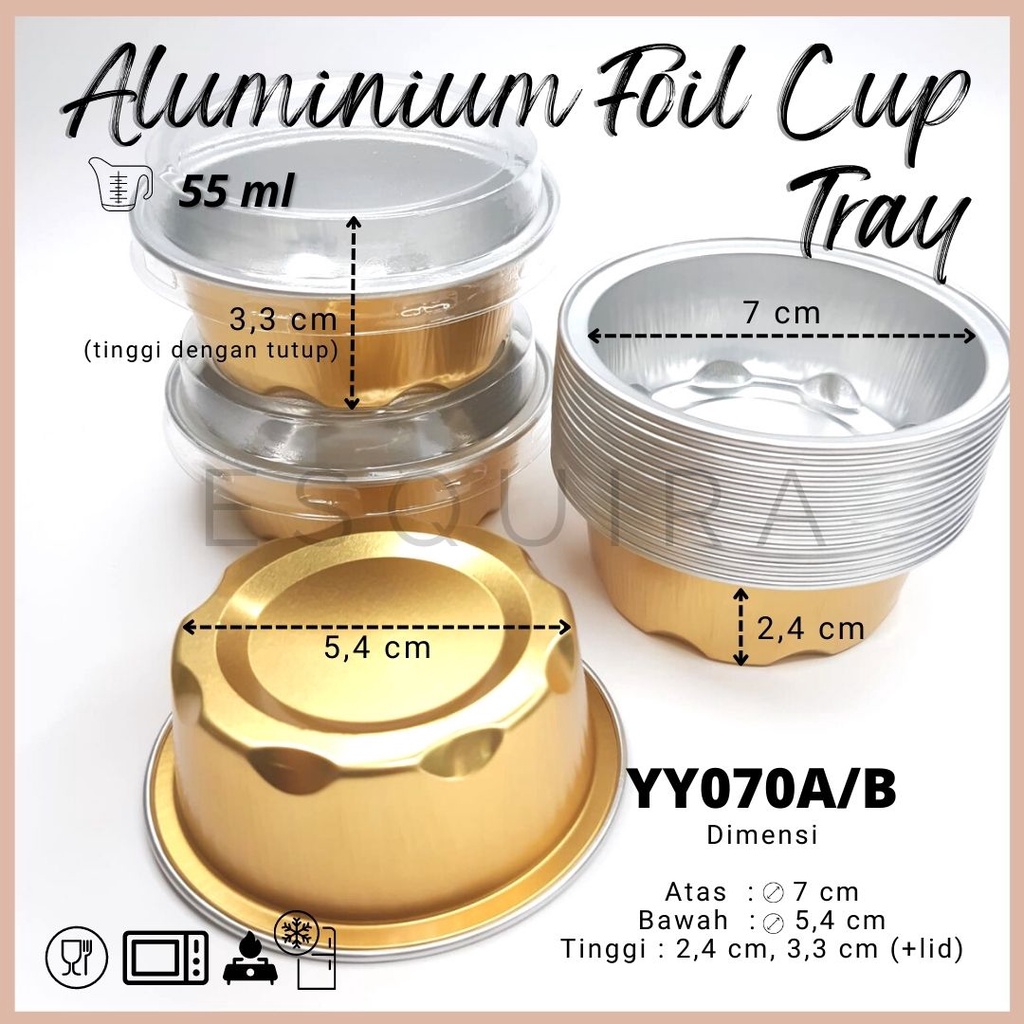 Aluminium Foil Cup Tray Gold 55 ML + Pet Lid / 10 PCS / YY070A/B