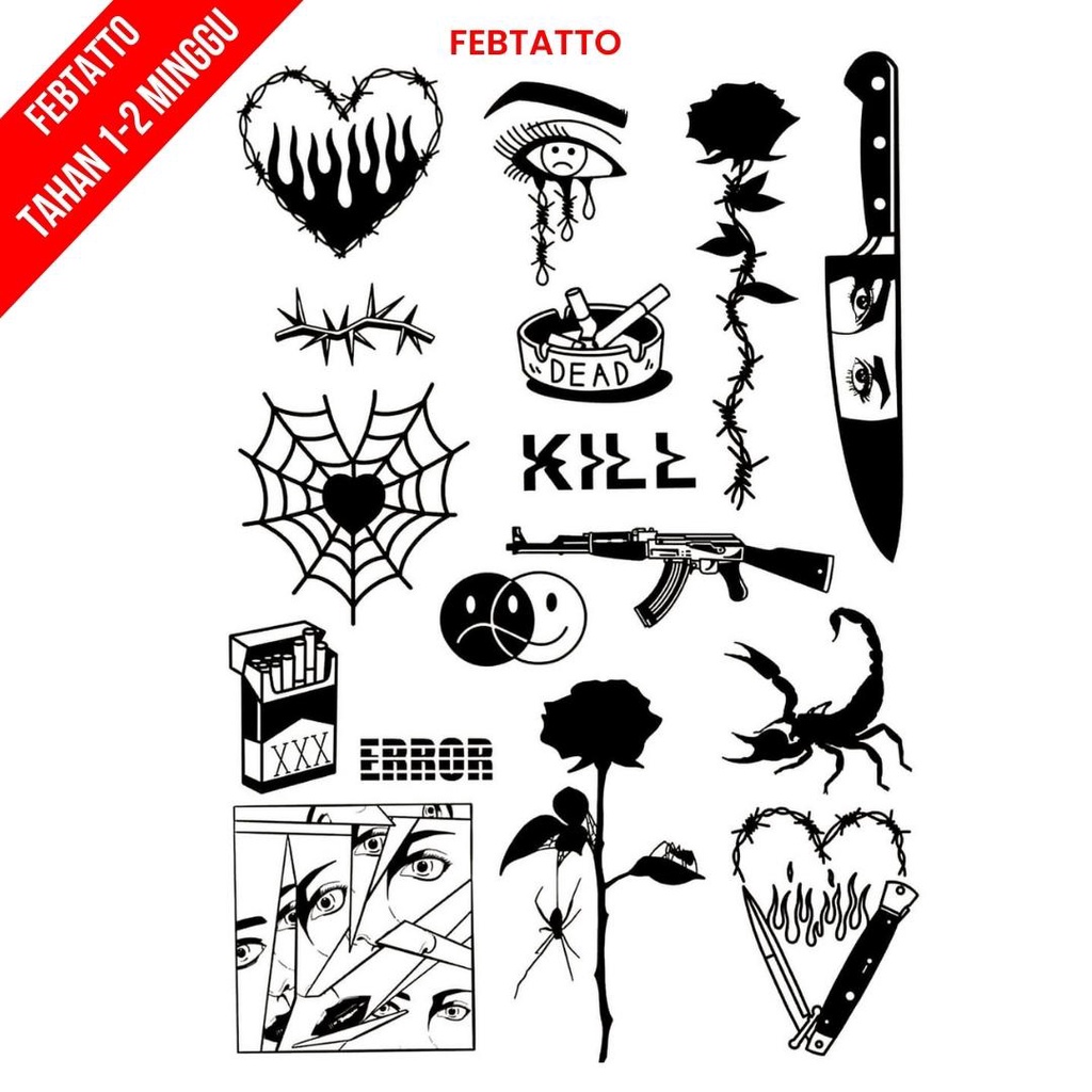 Tato Temporer Pisau Rokok Lba-Laba Tato kecil Stiker Tatto Love Bunga - PESO 1-16