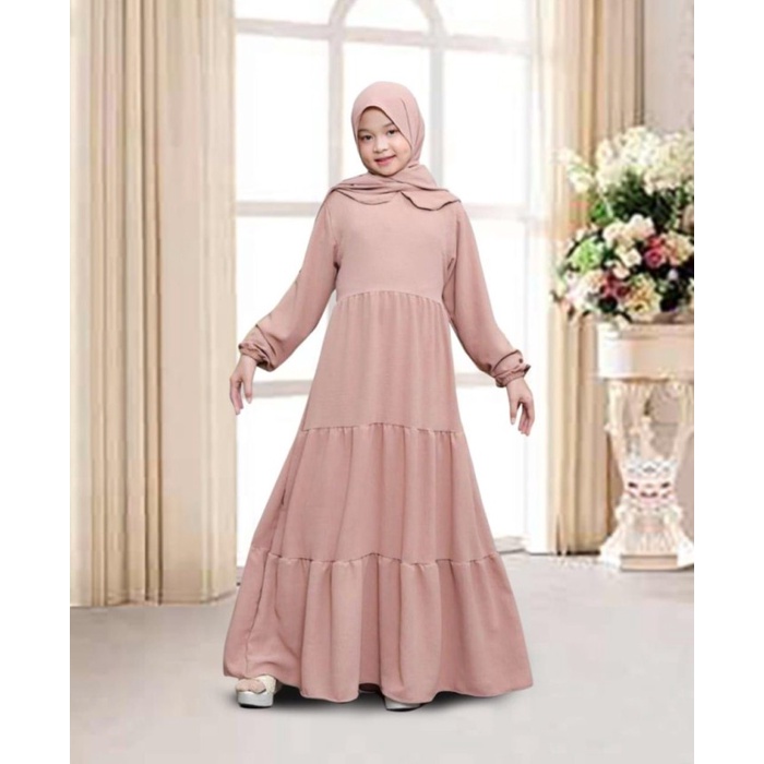 BAJU GAMIS ANAK PEREMPUAN UMUR 12 - 14 TAHUN REMAJA SYARI POLOS CHACA - Cokelat
