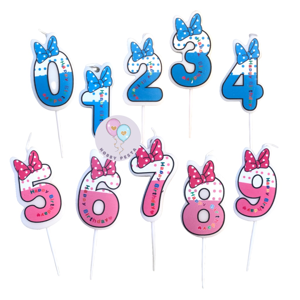 Lilin Angka Ulang Tahun Motif Pita Polkadot Biru Pink / Lilin Ulang Tahun / Lilin Ultah