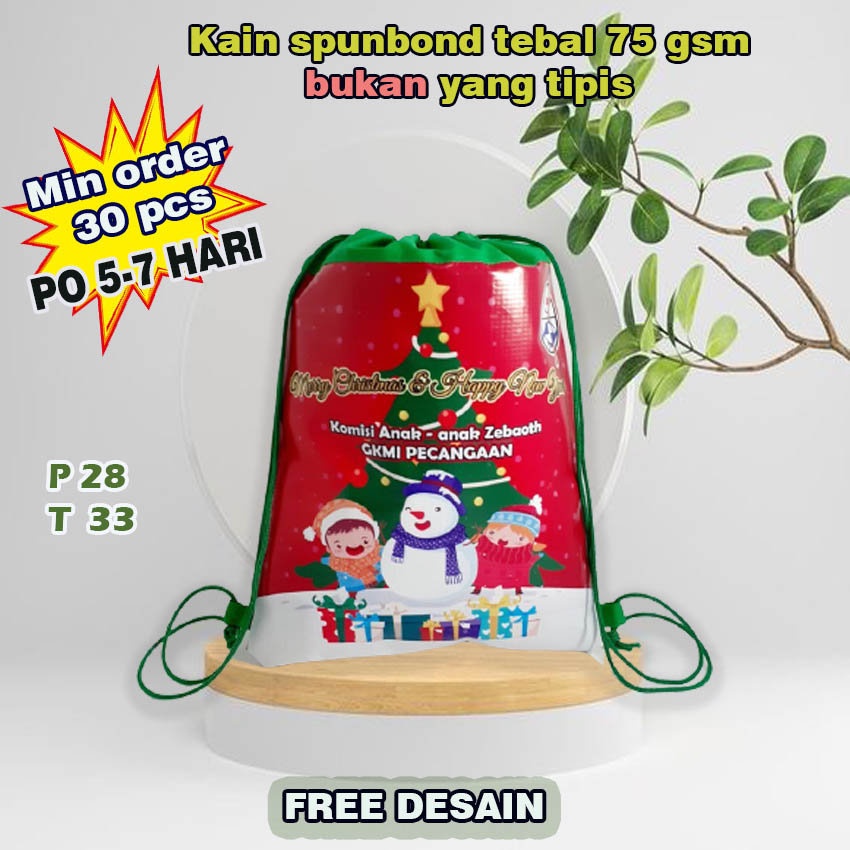 

Tas Souvenir Natal Serut Pre Order/ Tas Natal Custom Tulisan Dan Logo