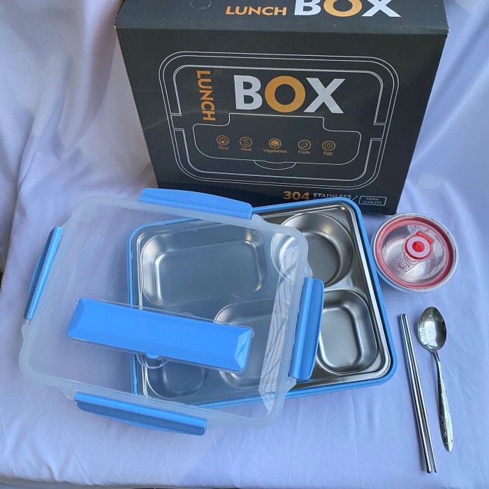 Tempat Makan Kotak Bekal Makan Siang Lunch Box 5 Sekat Stainless Steel Tempat Penyimpanan Makanan Tahan Panas