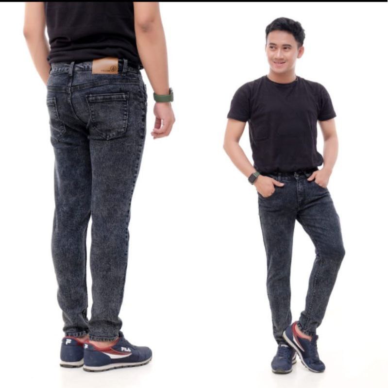 Celana Jeans Pria panjang Skinny Slim Fit Pensil Melar Snow Blue Snow Black