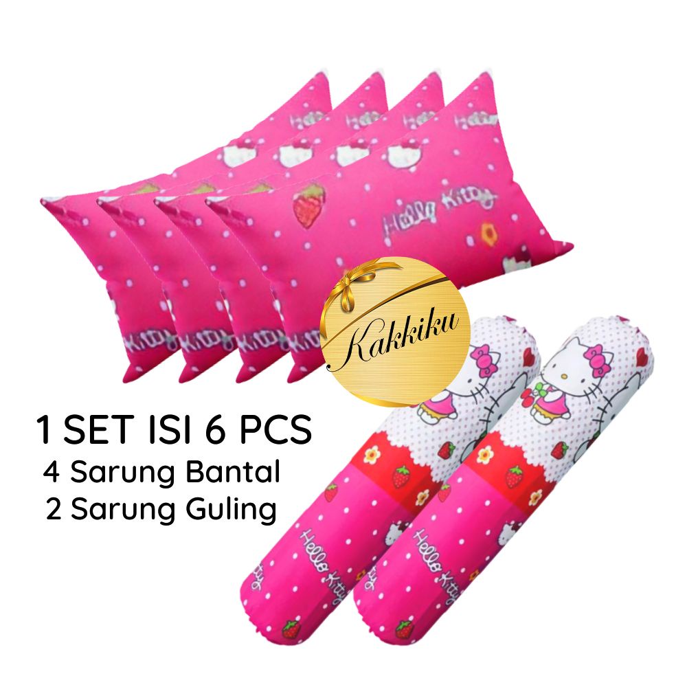 6 PCS ISI 4 SARUNG BANTAL DAN 2 SARUNG GULING MOTIF DAN KARAKTER UKURAN DEWASA