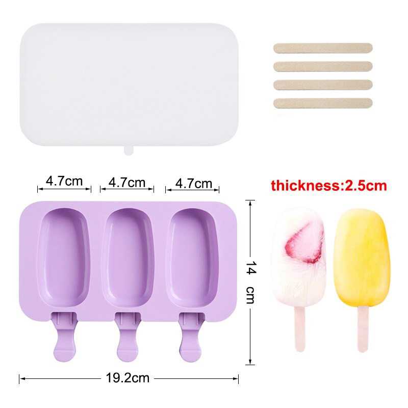 (BISA COD) FTIHSHP SJ Cetakan Es Krim 3 Hole Silicone Mold Dessert with 50 Popsicle Stick - JSC8004