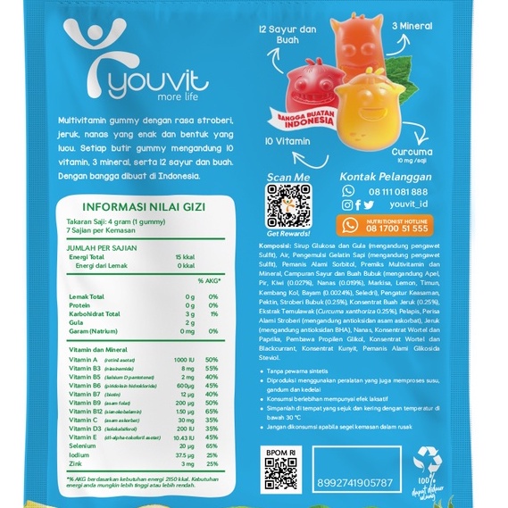 Youvit Multivitamin Kids 60 Gummies - Vitamin Gummy Anak Rasa Mix Buah