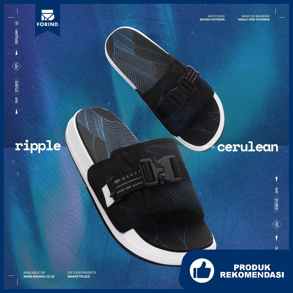 Ripple Cerulean | Sandal Slider Ringan Slop Casual Santai Sendal Slide Simple Pria Men Sendal Footwear | FORIND x Navara