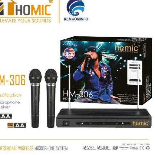 ➣ COD Mic Microphone HOMIC Double Wireless HM-306 HM-306 VHF Series//MIC KARAOKE//MIC WIRELESS HOMIC