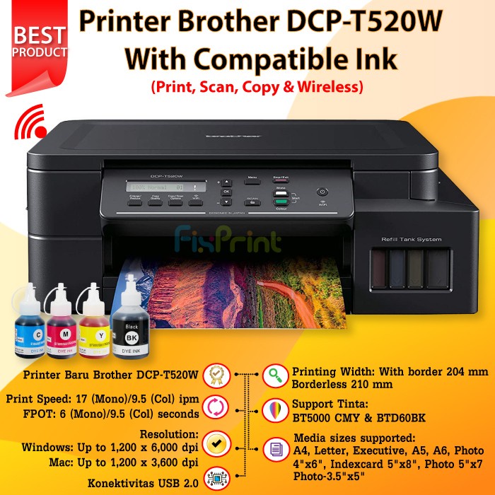 PRINTER BROTHER DCP T520W / T 520W INFUS WIFI PRINT SCAN COPY ALL IN ONE GARANSI RESMI