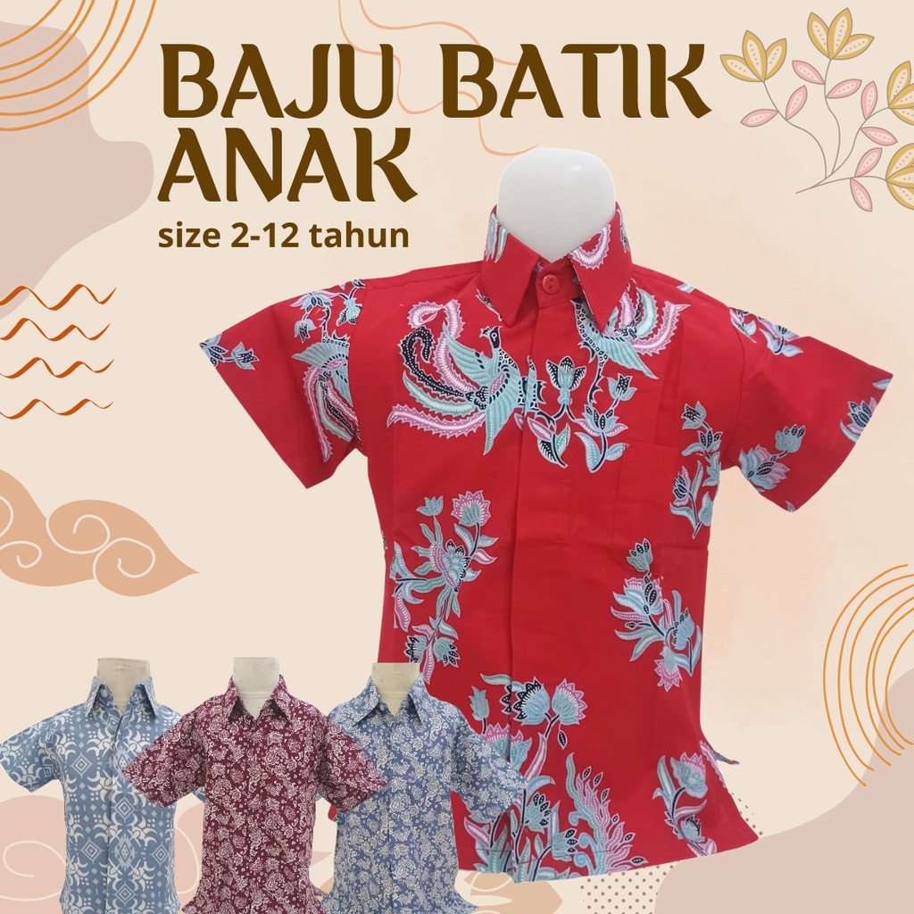 Kemeja Batik Size 2 - 12T Kemeja Batik Anak Kids Cowok cowo Bahan Katun Halus Atasan baju kondangan 2 4 8 10 12 tahun