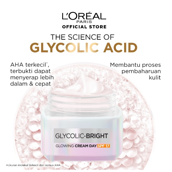 L'Oreal Paris Glycolic Bright Glowing Day Cream | Night Cream - 15ml - 50ml | Skincare Krim Glyco Loreal