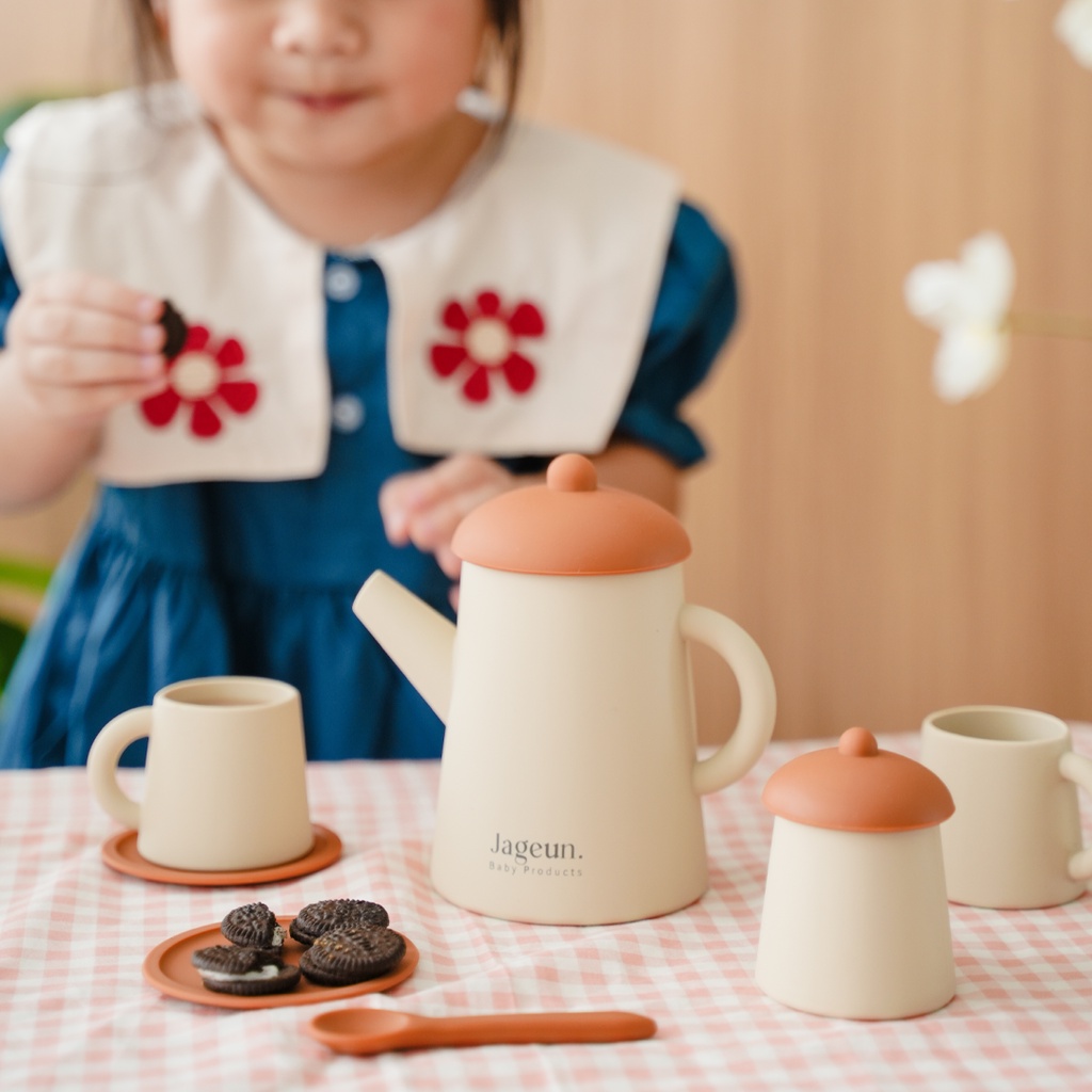 JAGEUN Tea Set Mini Silicone Kids Toy | Mainan Dapur Peralatan Minum Teh Teko Mini Silikon Anak Perempuan