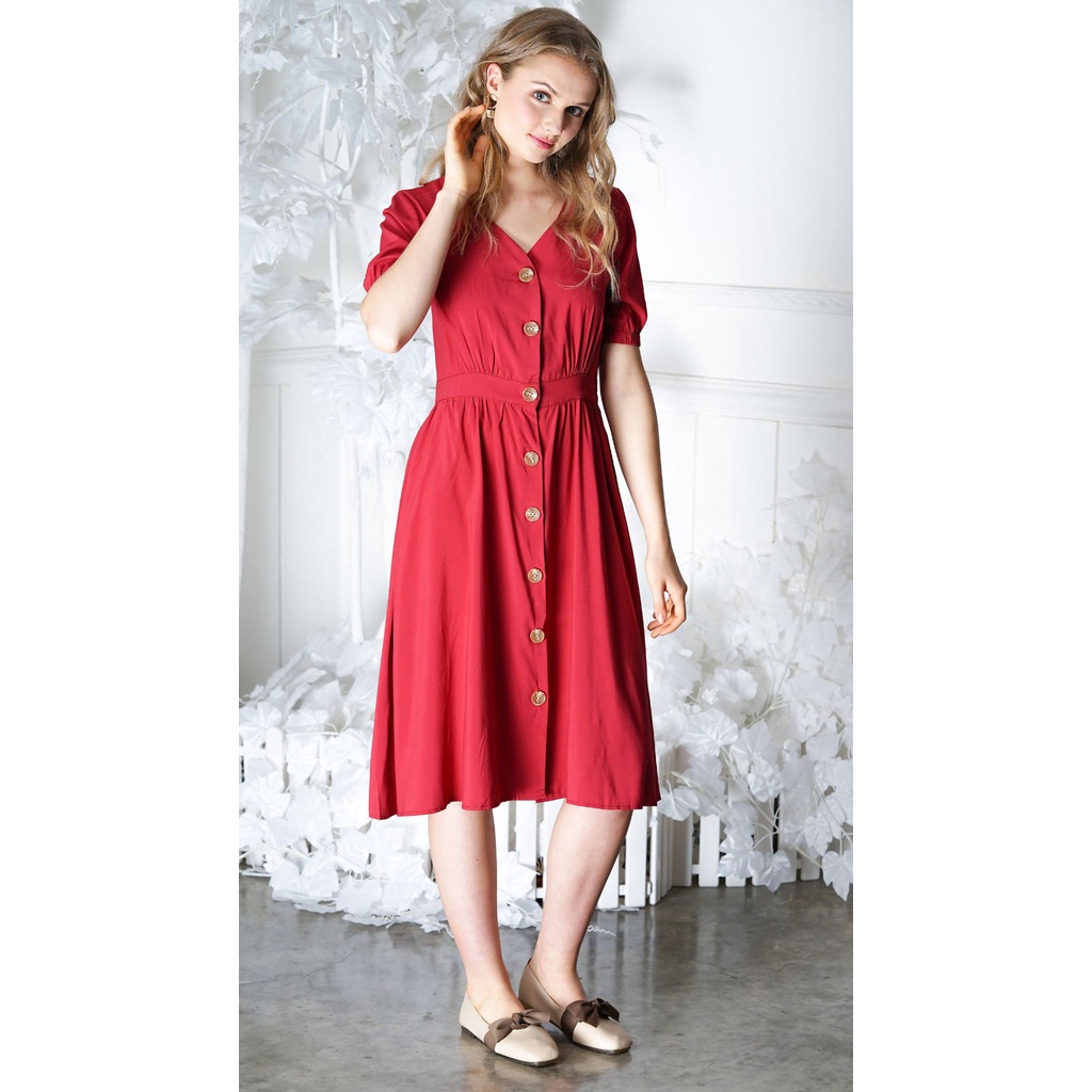 B-SL LWL V NECK BUTTON UP DRESS