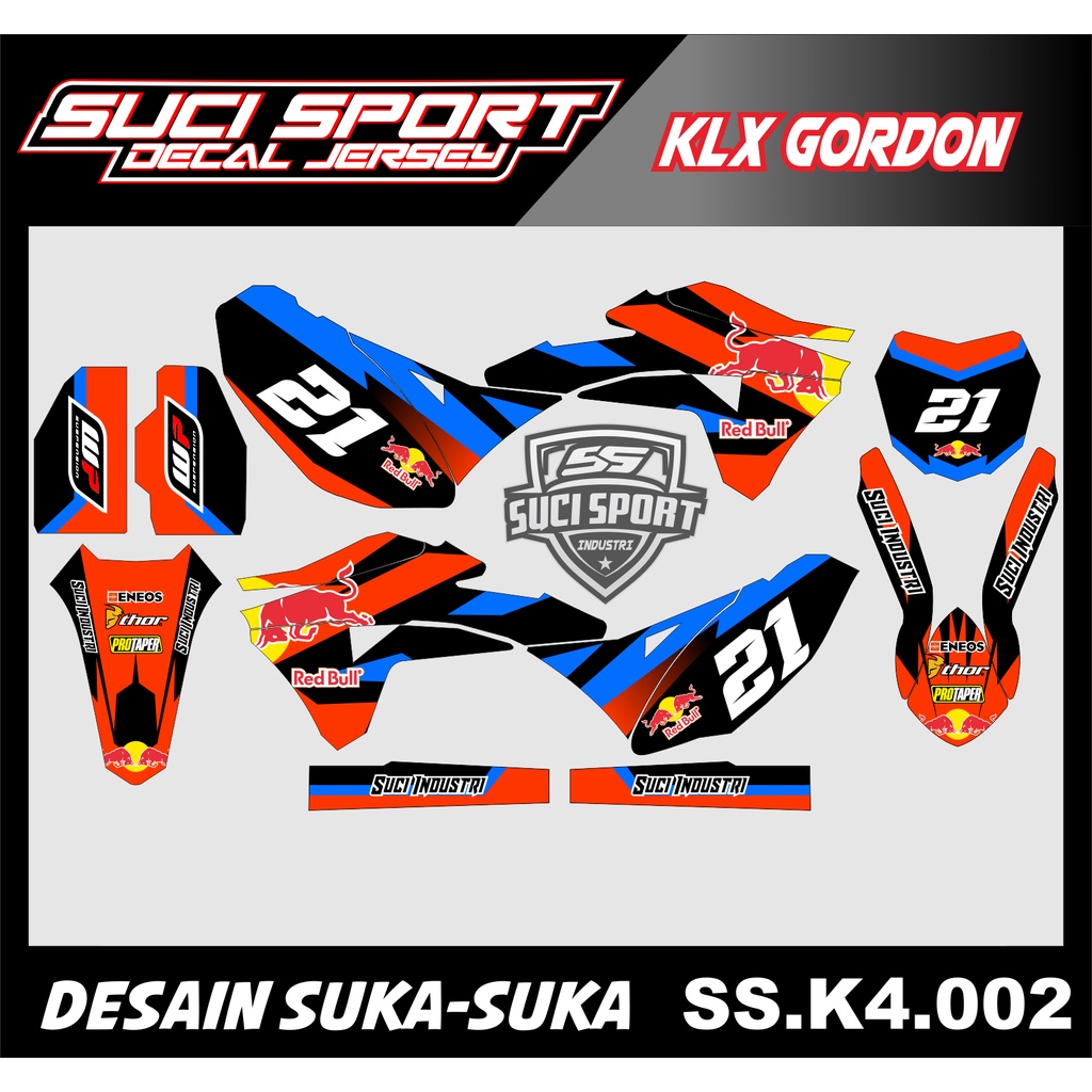 DECAL STIKER STRIPING KLX 150 GORDON FULL BODY BIRU ORANGE (CODE SSS.K4.002)