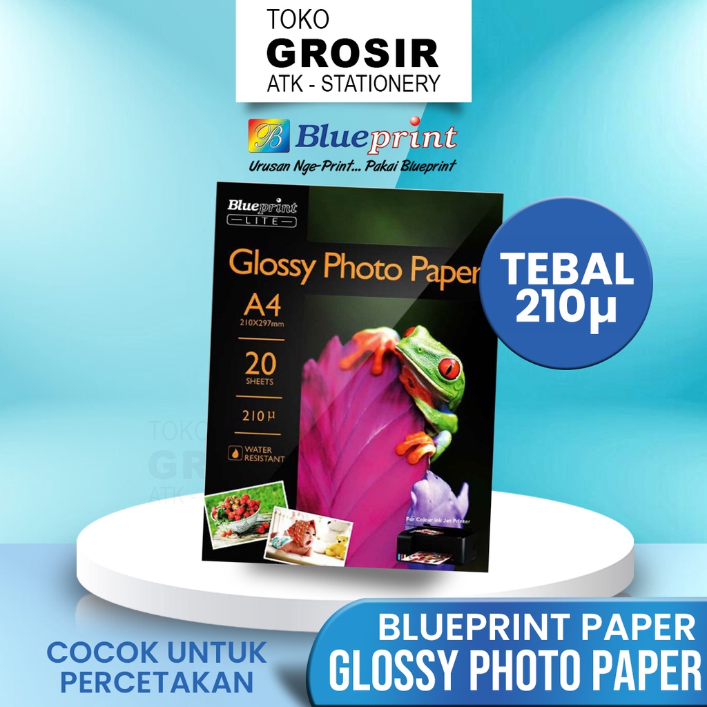 

Kertas Foto Glossy Photo Paper Poto BLUEPRINT Lite A4 - 10R 210 Micron