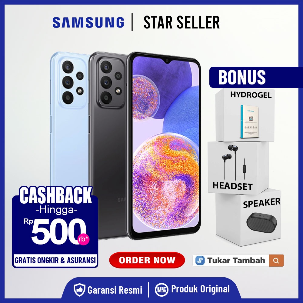 Handphone Samsung Galaxy A23 5G 6GB+128GB Garansi Resmi Samsung A23 6 GB 128 GB Not A52S A32 A24 A33 A34 A53 A54 A73 A03S A04 A04S A04E A13 A14 A03 CORE M12 M22 M23 M32 M33 M53 A7 LITE A8