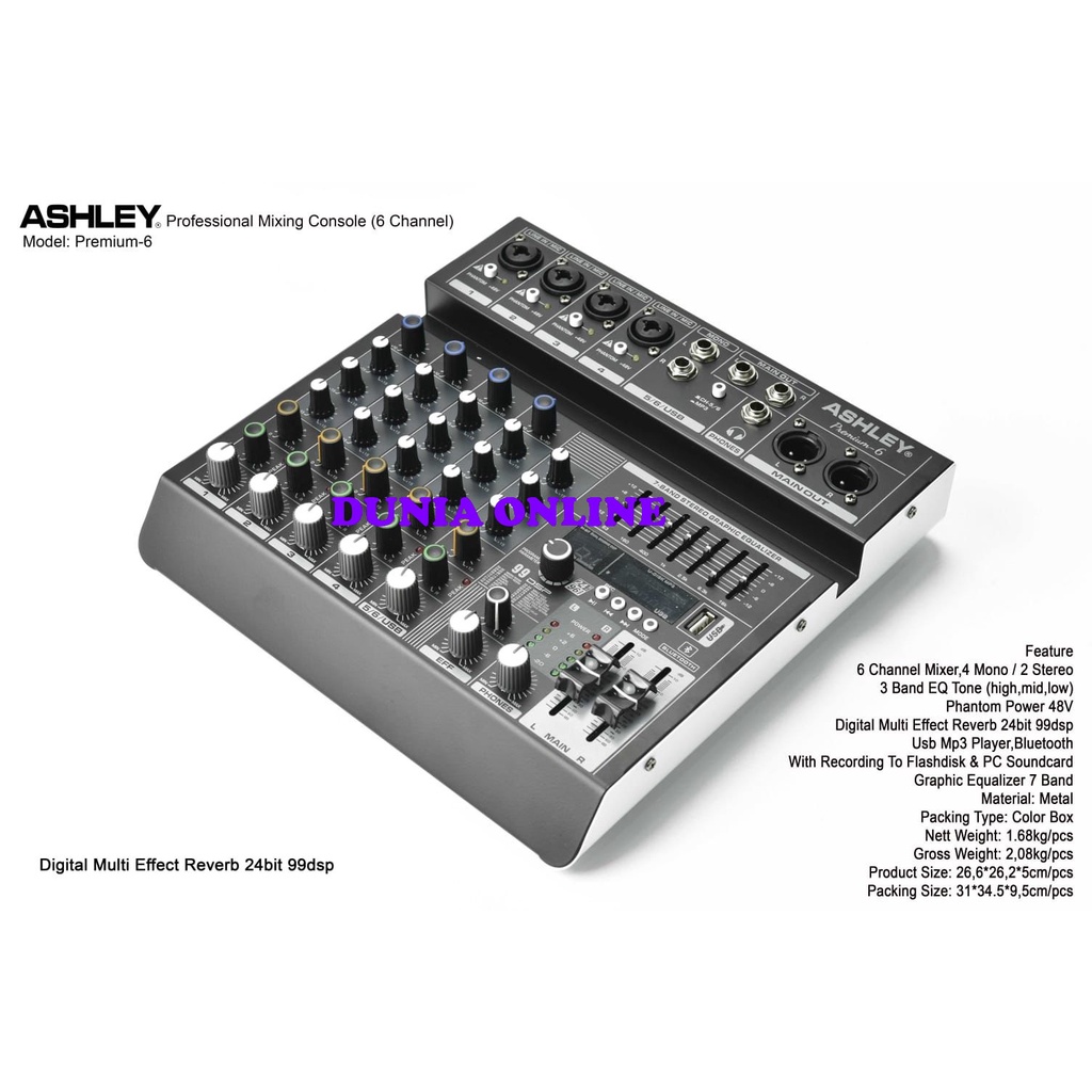MIXER AUDIO ASHLEY PREMIUM 6 BLUETOOTH RECORDING PC ORIGINAL PREMIUM6
