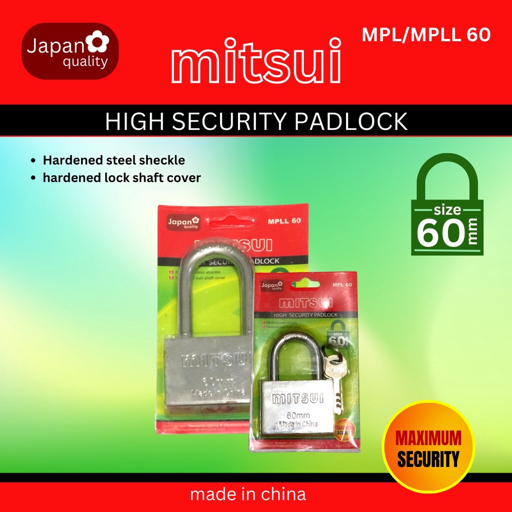 Mitsui Gembok Baja MPLL/MPL 60mm Leher Panjang High Security Padlock