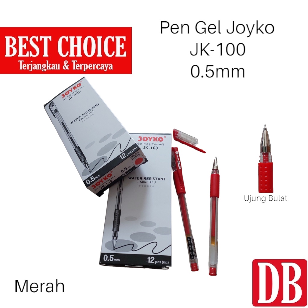 

H7Y Gel pen / Pulpen Joyko JK100 & JK100NT 0.5mm Hitam/Biru/Merah (12 pcs)