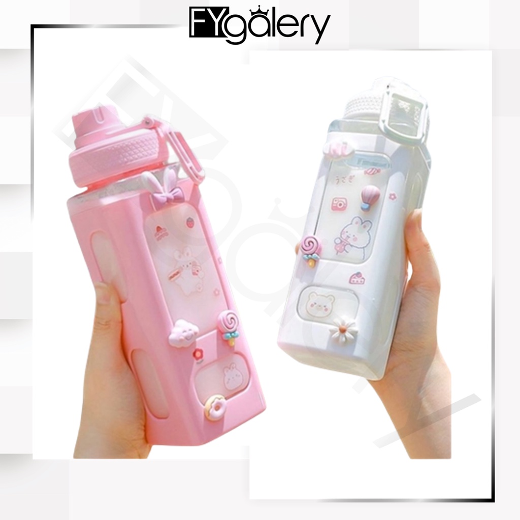 FYGALERY BTL008 Botol Minum Plastik Cantik Air Lucu Comel Anak Sekolah Korea Square Bear