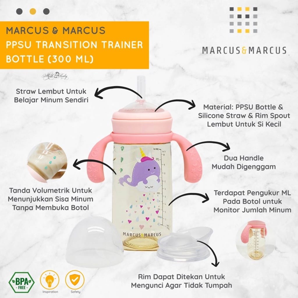 Marcus &amp; Marcus PPSU Transition Trainer Bottle 300ml MU30 - Botol Minum Anak