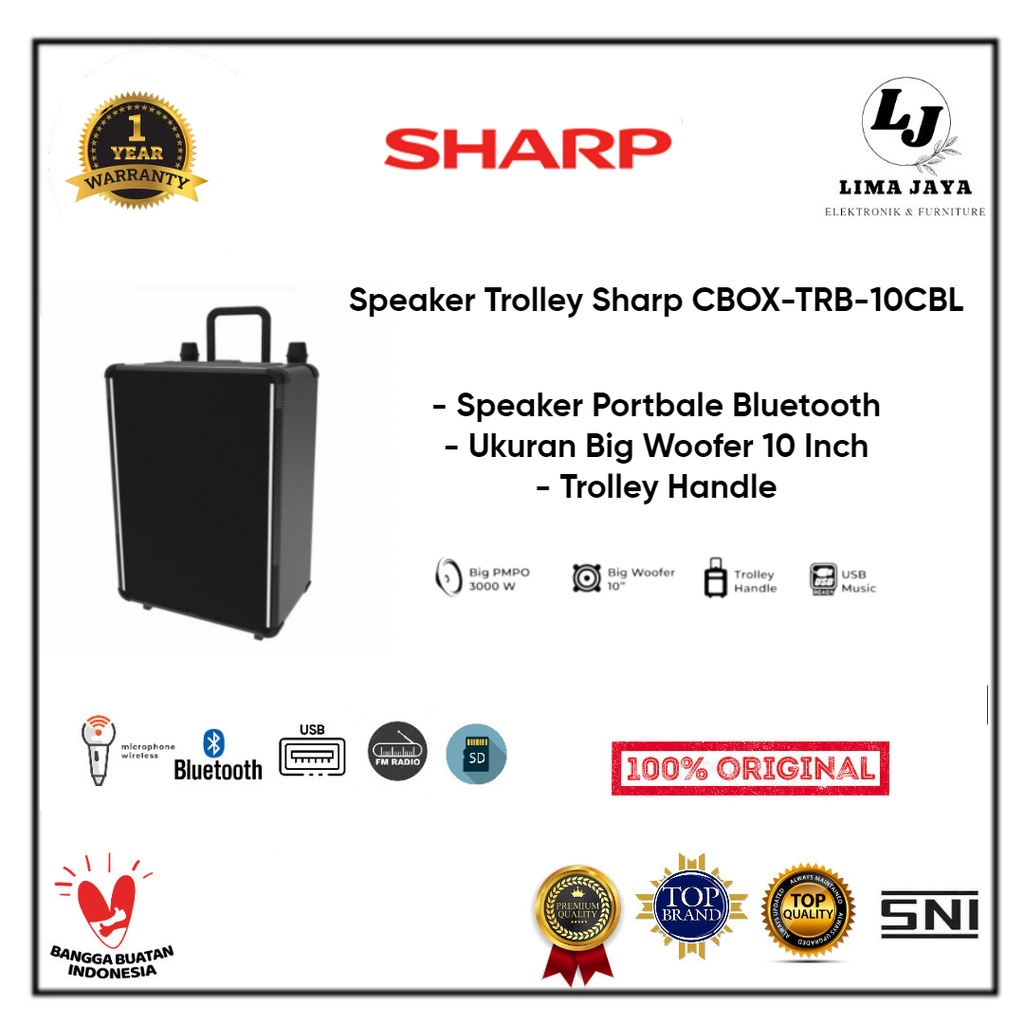 Speaker Portable Bluetooth Karaoke Sharp CBOX-TRB10-CBL Speaker Trolley Sharp