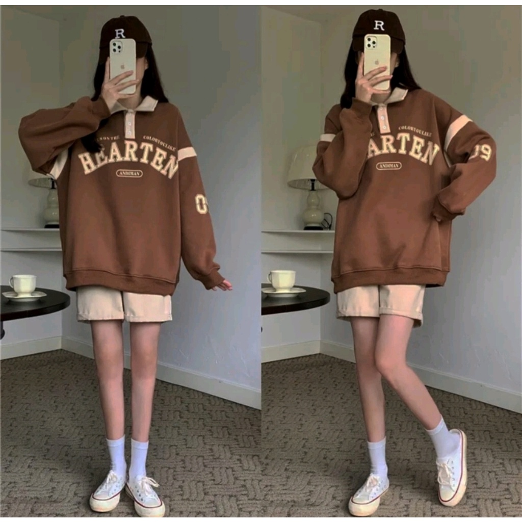 HEARTEN COLAR SWEATER PRIA WANITA MODEL KERAH ATASAN KOREAN FASHION OOTD KASUAL