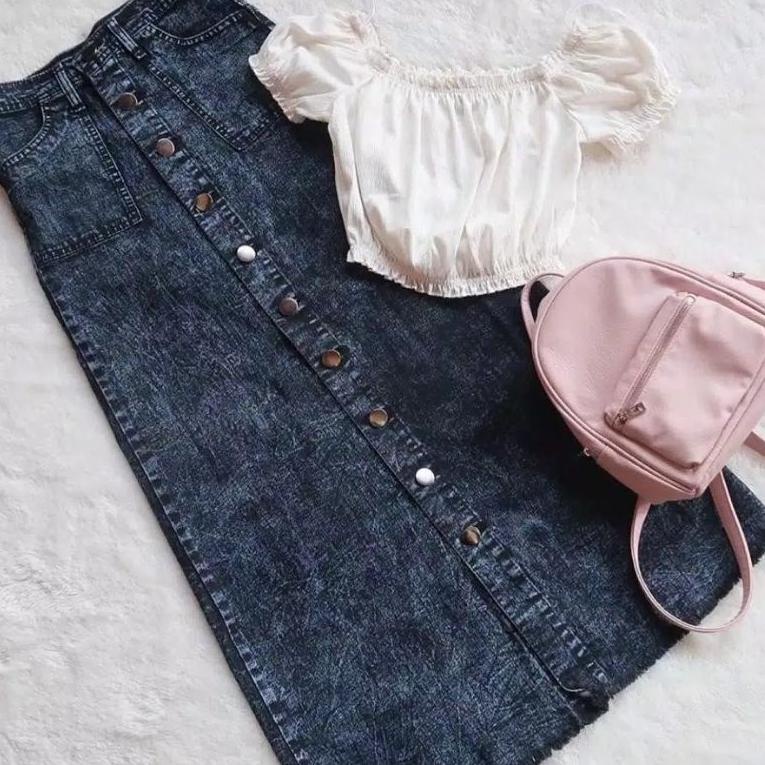 LANGSUNG ORDER ROK BUTTON SNOW HITAM // ROK JEANS PANJANG BUTTON UP MAXI SKIRT SNOW BLACK// ROK JEAN