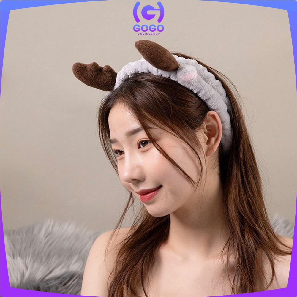 GOGO-C68 Bandana Masker Bando Korea Facial Motif Tanduk Rusa Lucu Wanita / Bendo Kain Bludru Karakter Headband Fashion Cewek Import