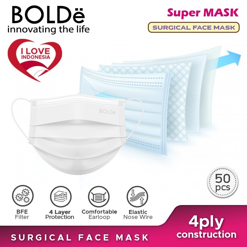 BOLDe Super Mask Surgical Mask 4 Ply - Masker Medis 4 Ply isi 50 Pcs