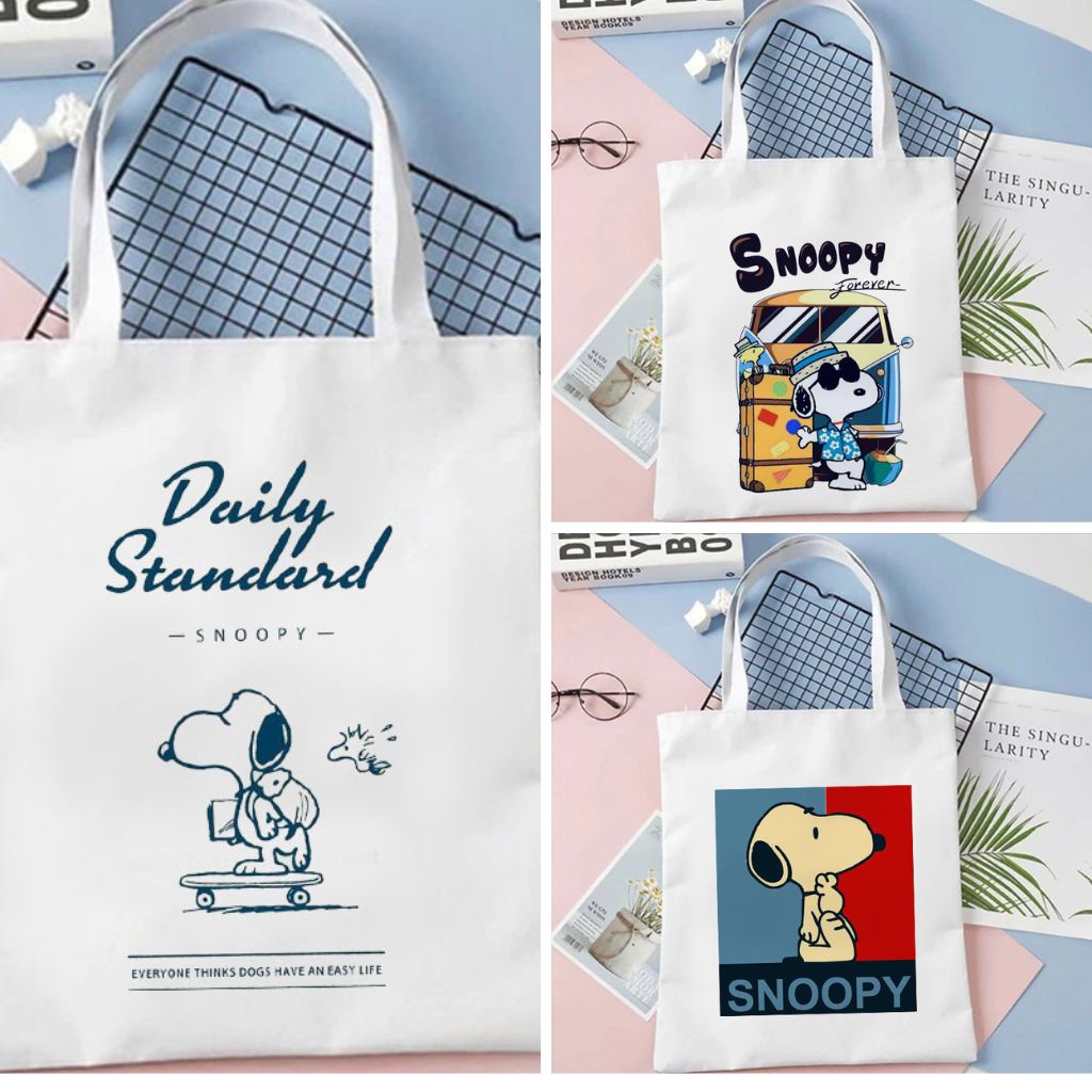 Totebag Tote Bag Snoopy Lucu Tas Serut Kanvas Wanita Goodie Bag Souvenir Ulang Tahun Anak Aesthetic