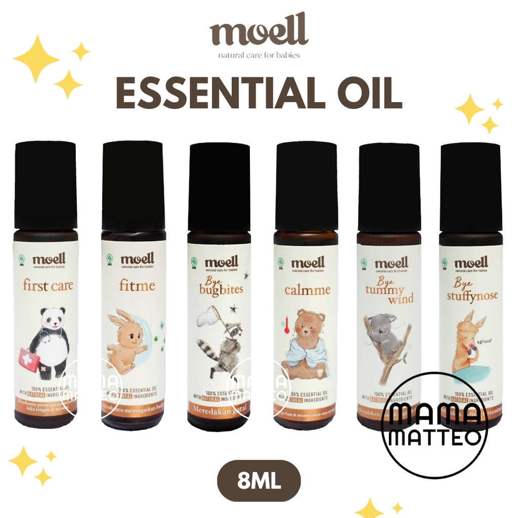 MOELL Natural Essential Oil Roll On 8ml / Bye Stuffynose Tummywind Fitme Calmme Bugbites First Care Bayi Anak / Calm Me / Fit Me / Masuk Angin / Nyamuk Bugs MOEL / MOELL BANDUNG