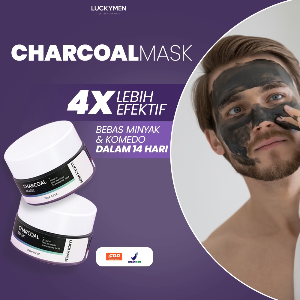 Luckymen Charcoal Mask Masker Penghilang Komedo Kulit Kusam Jerawat Minyak Berlebih Membersihkan Pori Pori Pencerah Kulit Wajah Original BPOM