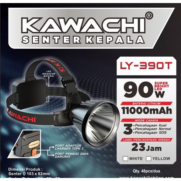 SENTER KEPALA 90WATT SUPER BRIGHT LED LY-390T KAWACHI
