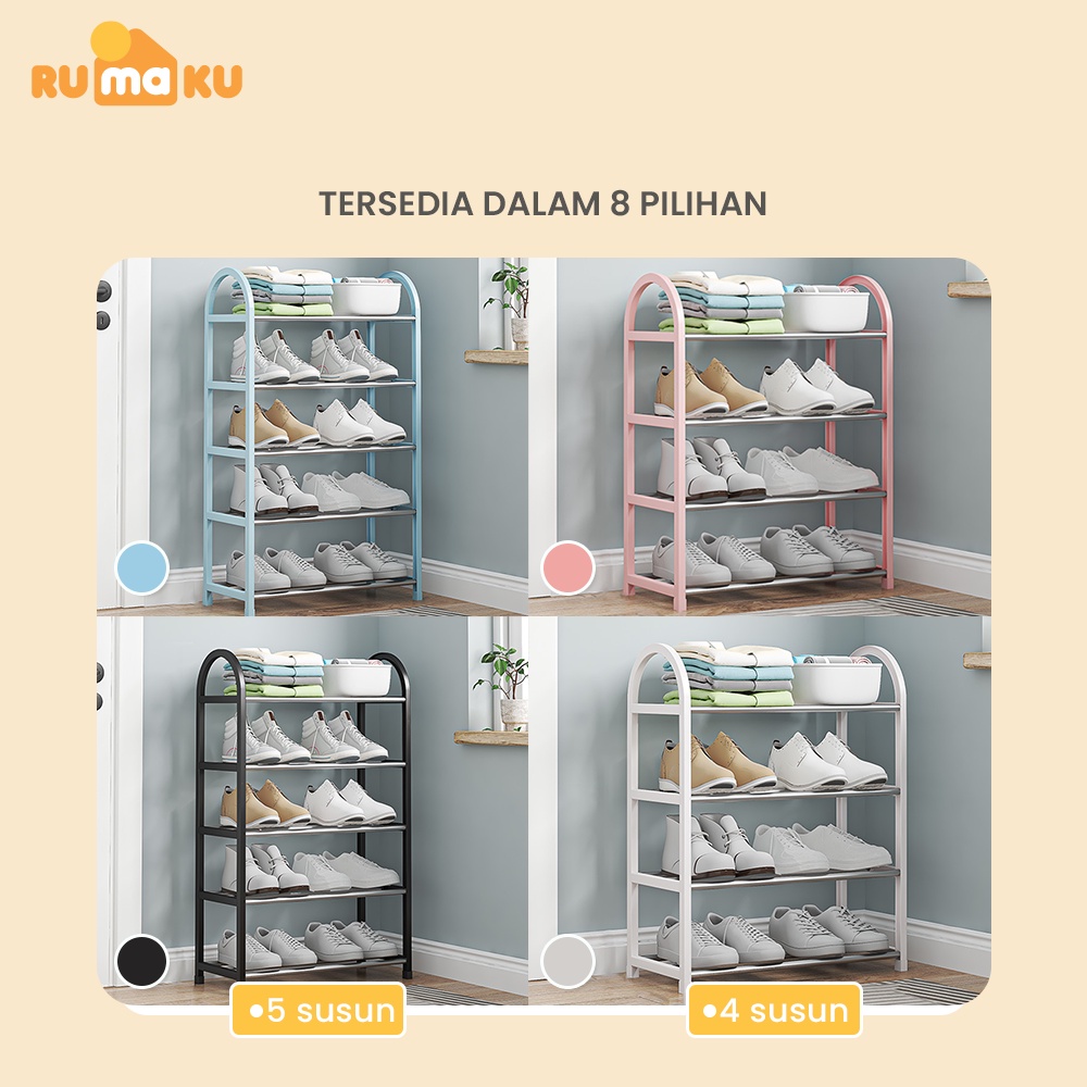 Rumaku Rak Sepatu Sandal 4 dan 5 Susun Tempat Sepatu Portable Serbaguna Stainless Steel