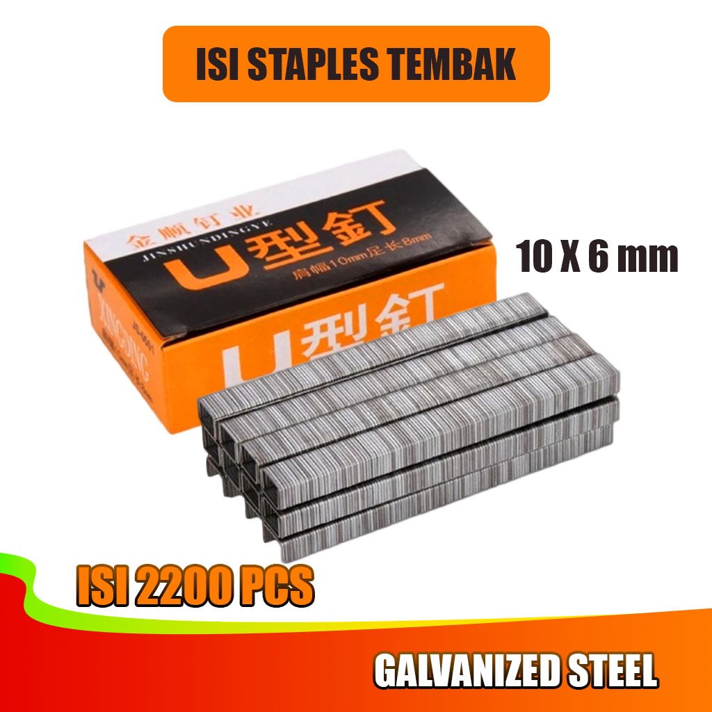

Isi Staples Tembak 10mm x 6mm 2200 pcs - Isi Stepler Tembak Steples Gun Tecker - Isi Klip Besar Isi Klip Tembak Jok