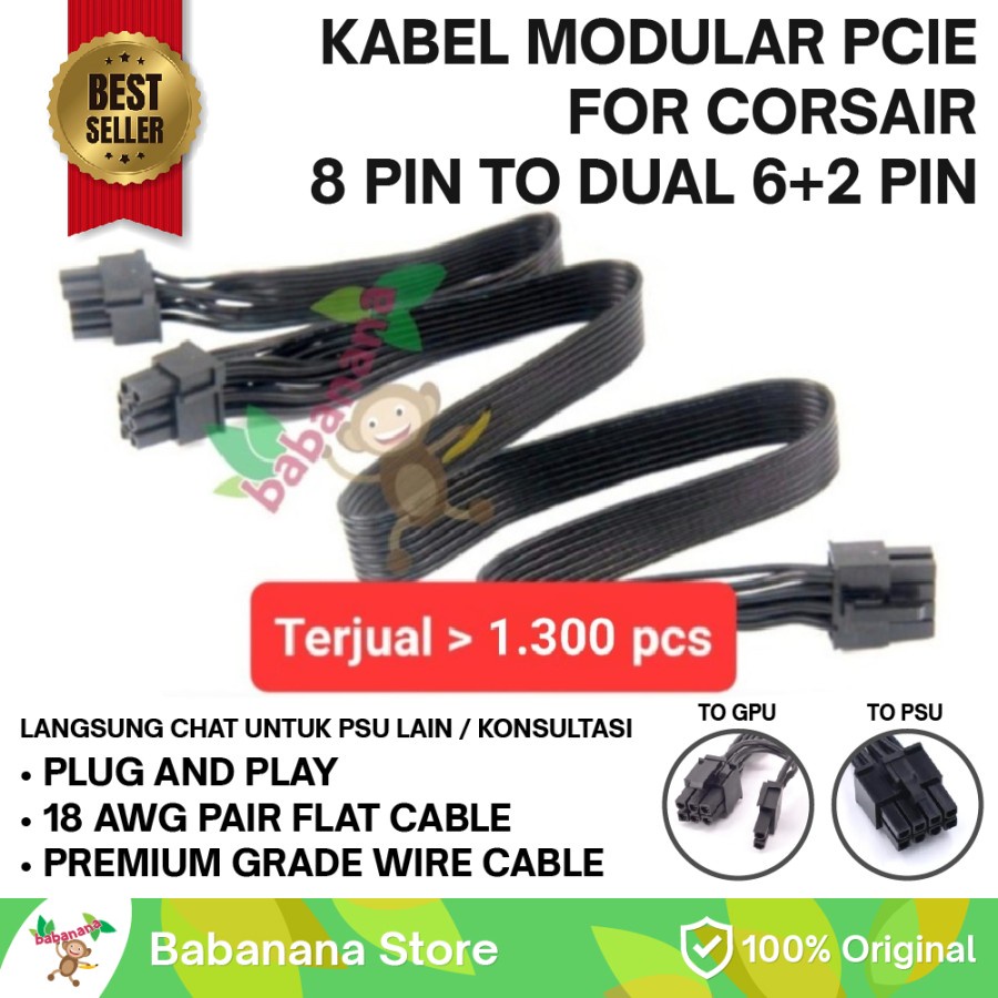 Kabel modular Corsair pcie 8 pin to 6+2 for mining power vga psu