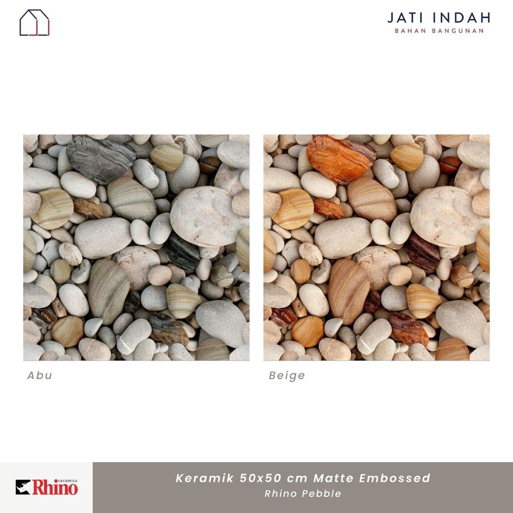 Keramik Lantai 50x50 cm Motif Batu Alam Matte Emboss Rhino Pebble