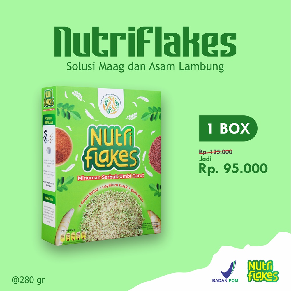 NUTRIFLAKES Minuman Serbuk Umbi Garut Solusi Maag &amp; Asam Lambung Paket 1 Box